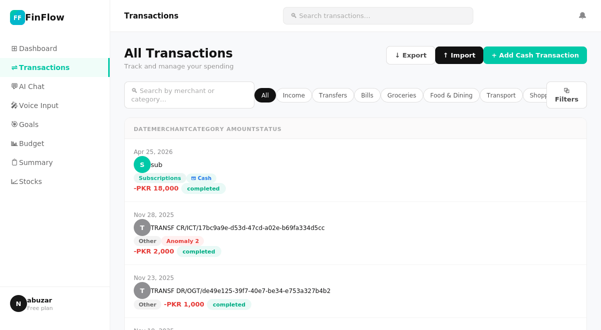 FinFlow - AI Personal Finance Platform screenshot 1